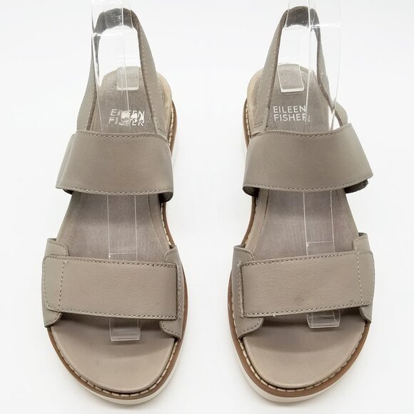 Eileen Fisher Kale Sandals 6.5 Velcro Strap Platform Moon Beige Taupe Gray $207 - Picture 15 of 16